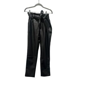 Lucy Paris Black Faux Leather Paperbag Waist Belted Pants Medium
